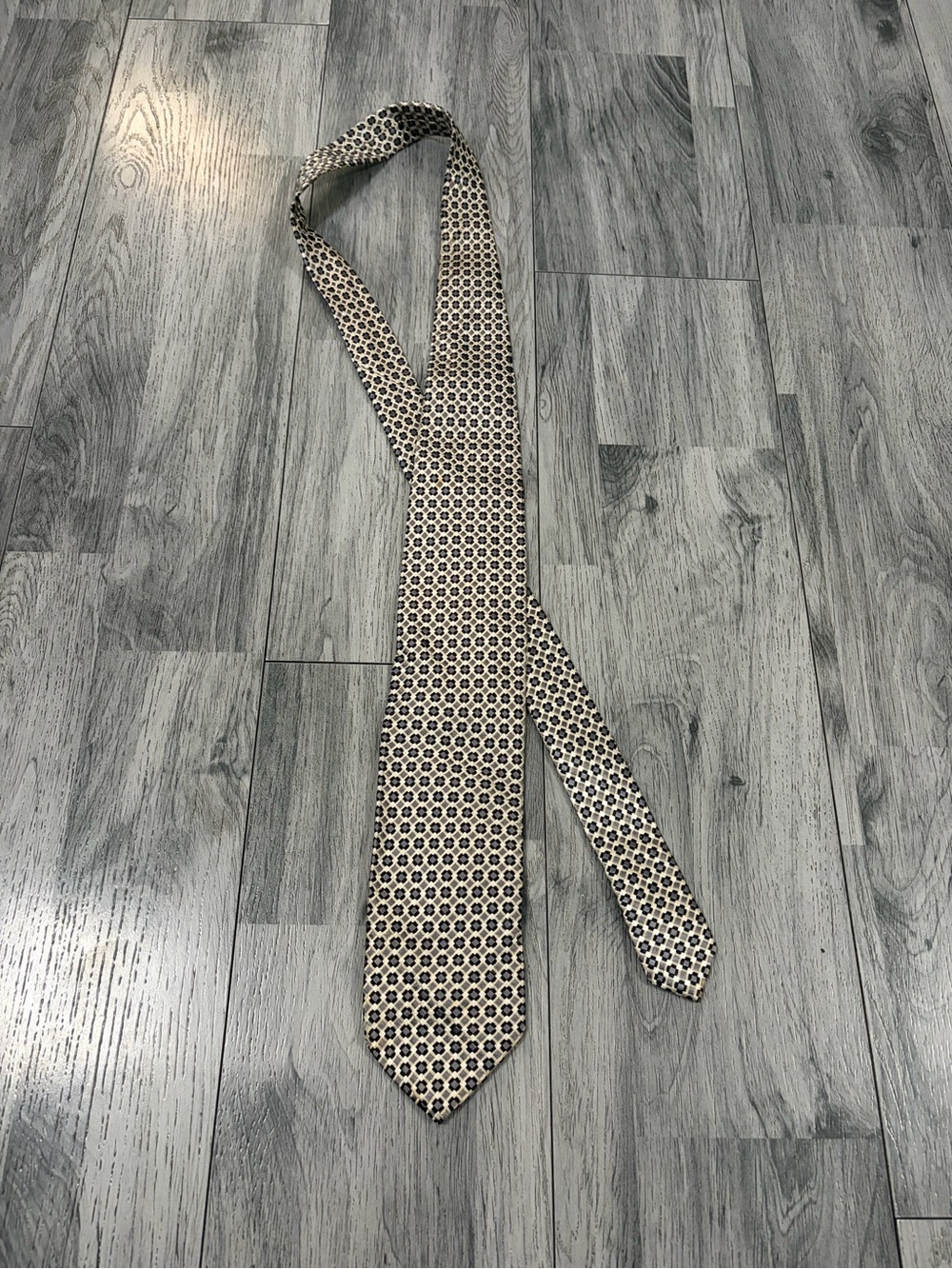 Gianfranco Ferre Beige Tie with Black Geometric Pattern
